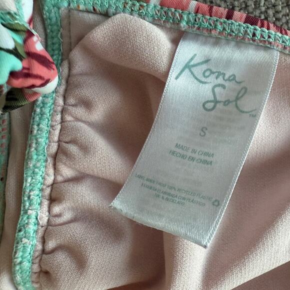 Kona Sol Floral Triangle Bikini Top Sz S Blue Pink Tie Back Swimwear - Picture 3 of 4